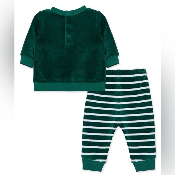 Little Me 2 Piece Pant Set “My First Christmas” Santa Velour Green - Picture 5 of 8